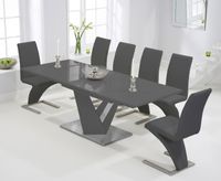 harmony 160cm extending dark grey high gloss dining table with hampstead z chairs - grey 6 chairs
