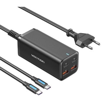 Vention FBSBG-EU Cargador USB-C GaN Ultrarrápido 4 Puertos PD100W + Cable USB-C para Portátil Negro