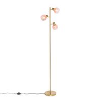lampara de pie art deco dorada con cristal rosa 3 luces