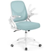 costway silla de oficina ergonomica con soporte lumbar integrado reposabrazos abatibles ruedas universales altura ajustable sillon de estudio azul