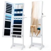 armario joyero led con espejo de cuerpo entero y espejo de maquillaje 41 x 37 x 156 cm blanco