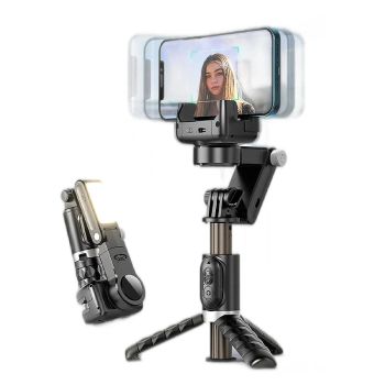 Estabilizador de cardán portátil antivibración con giro de 360 grados, modo de seguimiento, palo de selfie y trípode par
