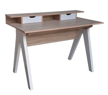 Mesa de escritorio en melamina roble patas blanco 85x120x59 cm