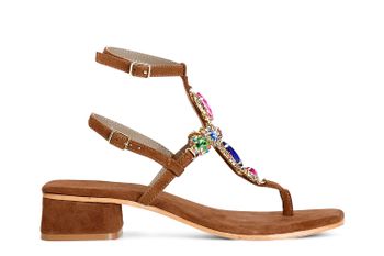 sandalias chanclas de ante con accesorio joya tan