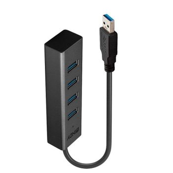 Hub USB Lindy 43324 4 Puertos USB 3.2 Gen 1 5Gbps Aluminio Negro