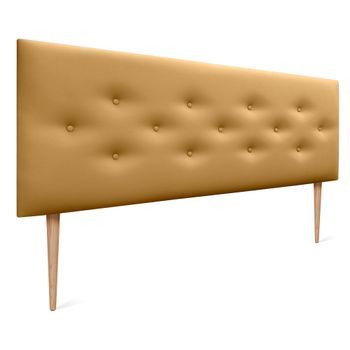 Dhome Cabecero De Polipiel Con 3 Hileras Intercaladas De Botones Y Patas Cabezal Tapizado Cama Lujo (dorado, 135cm)