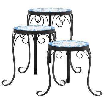 Soportes Para Plantas 3 Uds Cerámica Azul Y Blanco Vidaxl