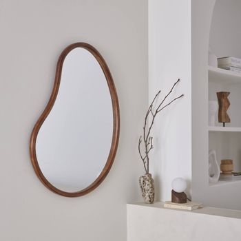 Espejo De Madera De Abeto Decorativo De Pared, 95cm, Madera De Nogal