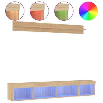 Muebles Tv Pared Con Led 5 Pzas Madera Ingeniería Roble Sonoma Vidaxl