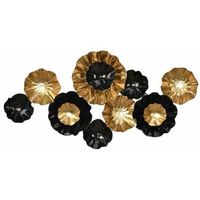 decoracion de pared en metal para colgar estampado de flores color negro y dorado 120x10x59 cm dec05119
