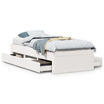 Cama Sin Colchón Con Cajones Madera De Pino Blanco 90x200 Cm