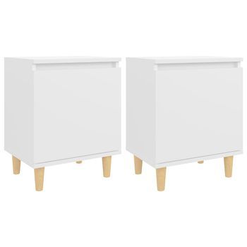 Mesita De Noche 30x40x50 Cm Madera Trabajada Y Madera Maciza De Eucalipto - Blanco