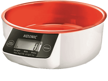 Balanza de cocina - KOENIC KSS 3220, Hasta 5 kg, Función tara, Forma bol, Gris/Rojo