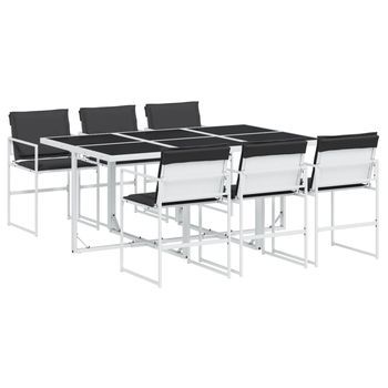 Juego De Comedor De Jardín 7 Piezas | Mueble De Jardín Con Cojines Textilene Blanco