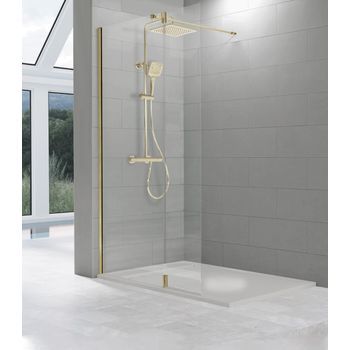 Mampara Ducha Fija + Abatible Oro Cepillado Mod. Tutti - 138cm