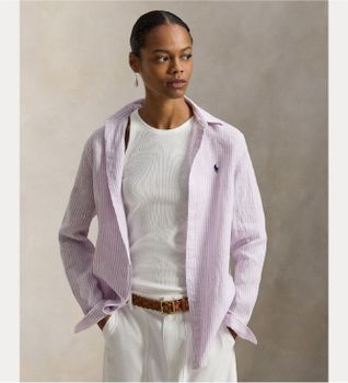 Polo Ralph Lauren para mujer. 211A96158006 Camisa Clásica de Lino rosa (XS), Casual, Manga larga