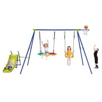costway juego de columpio de metal resistente con tobogan y columpio de disco ajustable 350 x 151 x 171 cm multicolo
