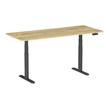 Escritorio Motorizado Sentado De Pie, 180 X 75 Cm, Tablero Madera Clara Rústica/base Negra