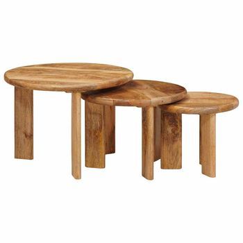 3 Piezas Mesas De Café | Mesa De Centro Nido Marrón Madera De Mango Maciza
