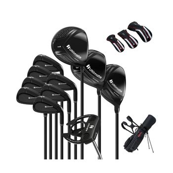 Costway Juego Completo de Palos de Golf y Bolsa para Hombre Bolsa de Golf Portátil con Soporte Driver #1 460CC Fairway #3 Híbrido #4 y 3 Negro