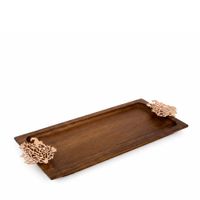 bandeja de madera con decoracion coral rosado dorado 42x13x3cm