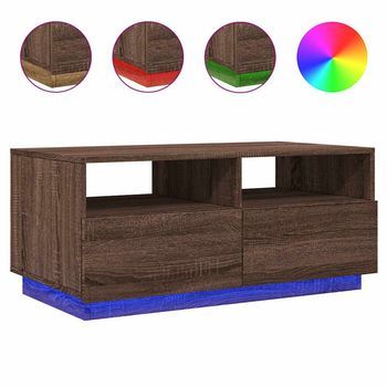 Mesa De Centro Con Luces Led Marrón Roble 90x49x40 Cm Vidaxl