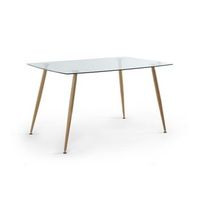 mesa comedor rectangular de cristal varsovia patas metalicas roble 120x80x75 cm