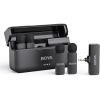 boya by-v4 microfonos jack 35mm 4 canales 24ghz 200m cancelacion de ruido negro