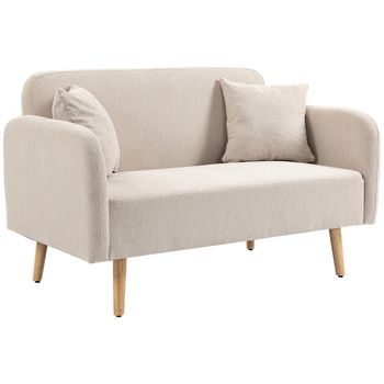 HOMCOM Sofá de 2 Plazas Estilo Moderno Incluye 2 Cojines Patas de Madera 130x70x80 cm Crema   Aosom España