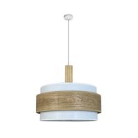 lampara de techo con pantalla blanca y pieza decorativa de madera o40