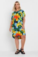 yours vestido fresco corto de flores amarillo y azul mujer curvy y tallas grandes yours