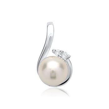 14 quilates colgante de oro blanco perla 2 diamantes