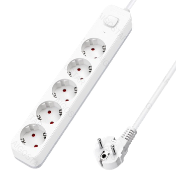 Regleta alemana Serie L de 5 vías con interruptor, 5 m, 3G, 1,5 mm² blanca y gris