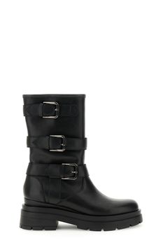 botas media caña de piel con hebillas black 40