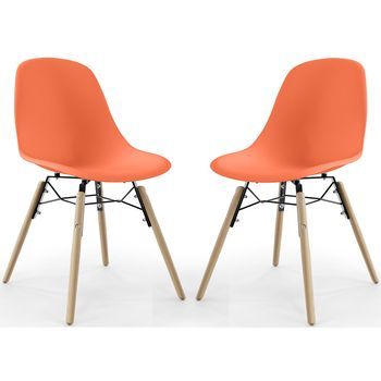 Silla De Comedor - Diseño Escandinavo - Patas De Madera - Pack De 2 - Skögur Naranja