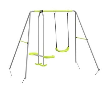 Outsunny columpio para niños columpio jardín exterior con 1 columpio simple 1 planeador y anti-uv columpio infantil carga 135 kg 255x160x180 cm gris y verde