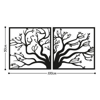 Decoración Pared De Metal Árbol Negro 100x50 Cm