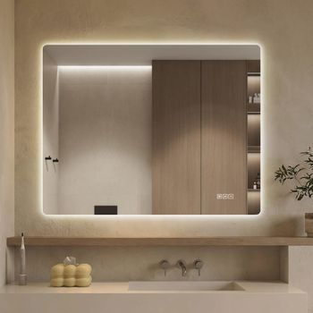 Espejo de baño led antivaho regulable, plateado,  70x90 cm