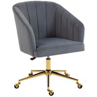 homcom silla de oficina con ruedas de terciopelo con respaldo acolchado altura ajustable espuma alta resiliencia gris