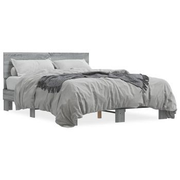 Cama Matrimonial | Cama Para Adultos | Estructura Cama Madera Ingeniería Metal Gris Sonoma 135x190 Cm