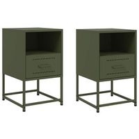 pack 2 uds mesitas de noche  mesilla de noche acero verde oliva 36x39x605 cm