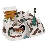 chalet de pueblo iluminado y arbol de navidad 17 led l31cm