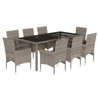 set comedor jardin 9 pzas y cojines ratan sintetico vidrio gris vidaxl