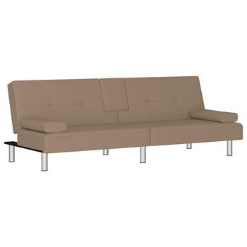 Sofá Cama | Cama Para Adultos Con Portavasos Cuero Sintético Color Capuchino