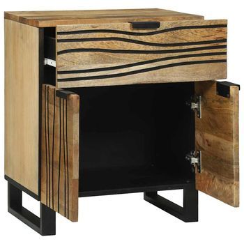 Mesita De Noche - Mesilla De Noche Marrón 50 X 33 X 60 Cm Madera Maciza De Mango Mc6734