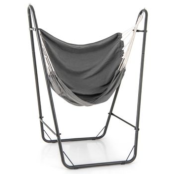 Costway Silla Hamaca Colgante con Soporte Estructura Metálica Bolsillo Lateral Carga 120kg Interior Exterior Salón Dormitorio Patio Gris Oscuro