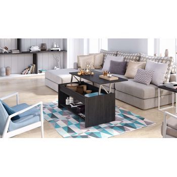 Mesa De Centro Karel Elevable Con Revistero 100x50x44 Roble Gris Ceniza