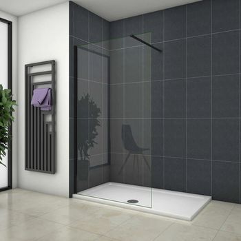 Aica Walkin Mampara Panel De Ducha Una Hoja Perfil Negro Mate Vidrio Antical De 8mm Con Una Barra1 De 90cm Tamaño (138-140)x200cm