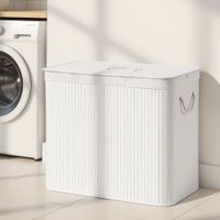 cesto de la ropa sucia con tapa de bambu blanco