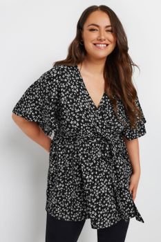 Yours Top Cruzado Negro De Flores Blancas, Mujer Curvy Y Tallas Grandes, Yours